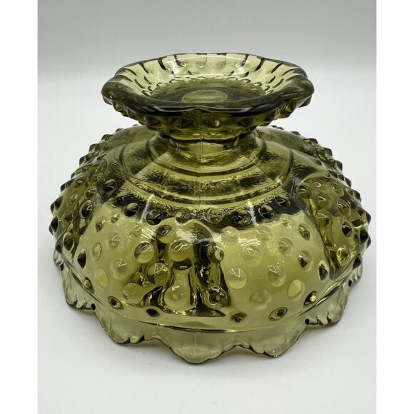 Fenton Colonial Green Glass Sawtooth Hobnail Pedestal 6 Candle Holder Vintage - Picture 6 of 9